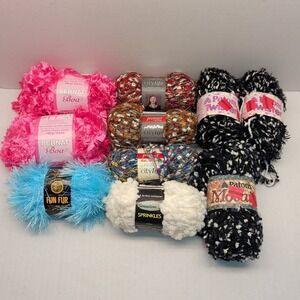 Novelty Yarn Lot Bernat Boa Lion Brand Fun Fur Premier City Life Patons 9 Skeins